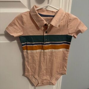 Carter’s polo collared pink beige bold stripes onesie 24 months 24m baby boy